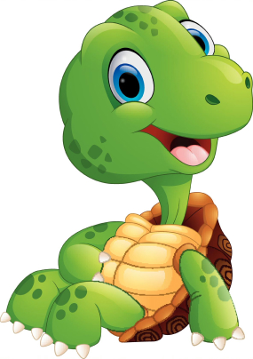 Eine fröhliche grüne Cartoon-Schildkröte mit großen blauen Augen, einem lächelnden Gesicht und einem braunen Panzer sitzt mit erhobenem Arm, ähnlich der freundlichen Figur auf Spielplatzgeräten nach DIN EN 1176, vor einem weißen Hintergrund.