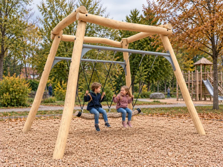 Tampenschaukel Rayko (8137) bei der Nutzung auf einem öffentlichen Spielplatz